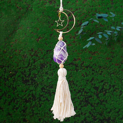 Handmade Macrame Cotton with Natural Amethyste Pendant Decorations