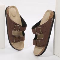 Womens Cork Footbed Sandals - Adjustable 2-Strap Comfort Slides Slip On Open Toe Flat Sandals for Summer Beach Casual Everyda...