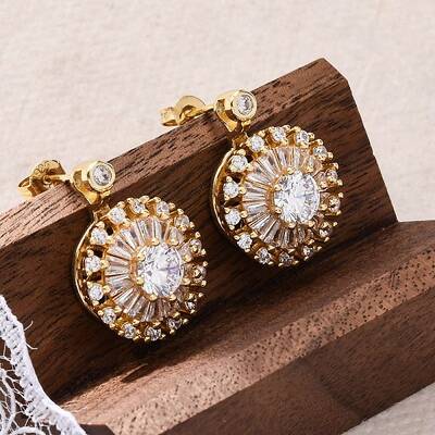 Brass Micro Pave Clear Cubic Zirconia Stud Earrings