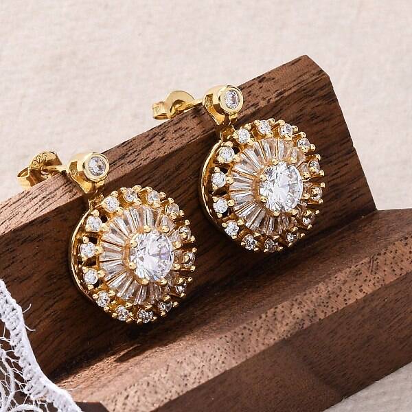 Brass Micro Pave Clear Cubic Zirconia Stud Earrings