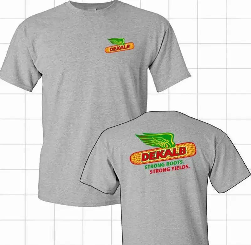 Dekalb Corn Harvest Tee - Classic Men's Grey Shirt, Vintage Farm Graphic Casual Cotton