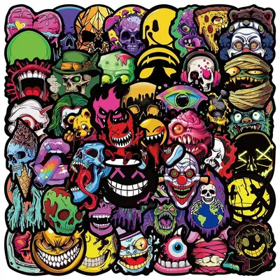 Cartoon Skull Pattern Car Sticker, 50pcs Cartoon Monster Car Decorative Sticker, DIY Graffiti Sticker for Car, Laptop, Phone...