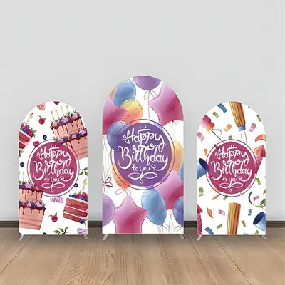 Colorful Balloons Ribbon Cakes Arch Backdrop Kit - Aperturee