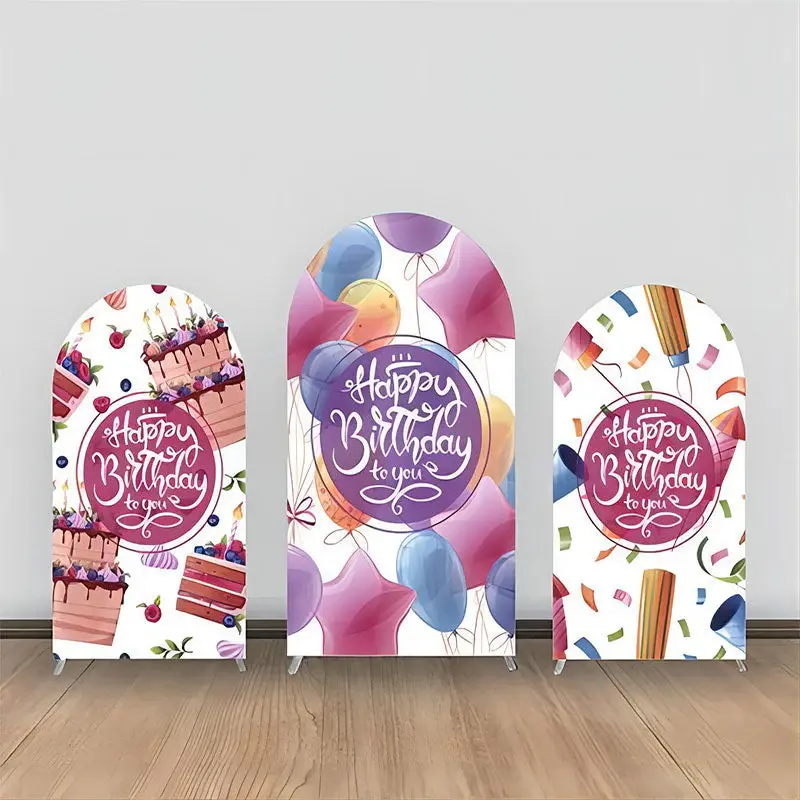 Colorful Balloons Ribbon Cakes Arch Backdrop Kit - Aperturee