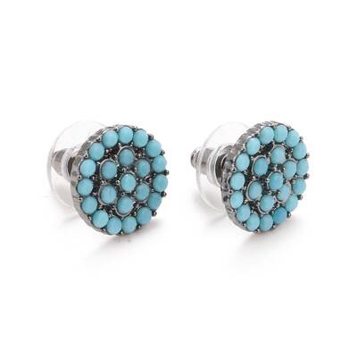 Bohemian Synthetic Turquoise Flat Round Stud Earrings