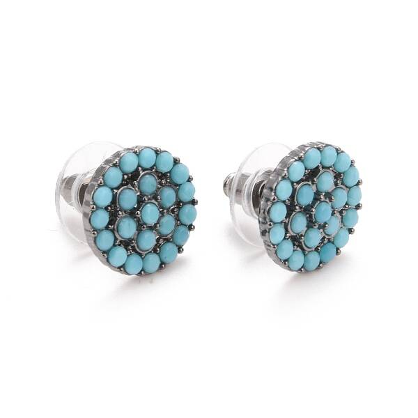 Bohemian Synthetic Turquoise Flat Round Stud Earrings