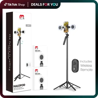 MyBat Pro Dimmable SpotLight Tripod Stand, Tripod with Balance Handle & Wireless Remote, Extendable Auto Tracking Phone Stand