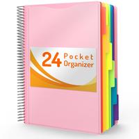24 Pocket Project Organizer,  1/3-cut Tab Binder Organizer with Sticky Labels, Multi Pocket Folder with Zipper Pouch, Folder ...