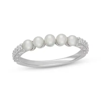 14K White Gold Round Cut Diamond & Pearl Custom Stackable Ring I Color I1 Clarity 3EX