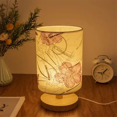 USB Flower Design Table Lamp with Wooden Base, LED Cloth Cover Bedside Lamp, Eye Protection Night Light For Home Decor