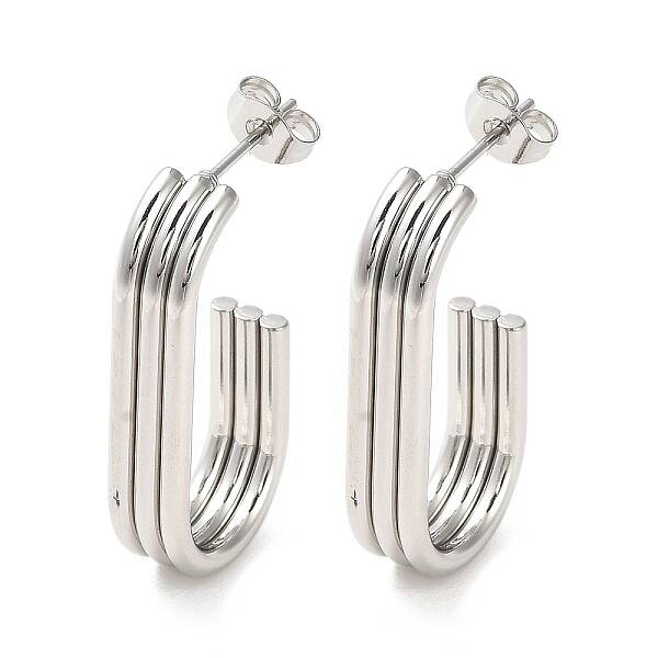 Tarnish Resistant 202 Stainless Steel Oval Stud Earrings