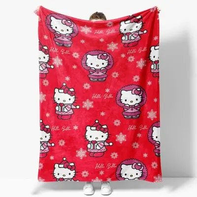 Custom Name Red Cute Cartoon Cats Snowflake Blanket - Aperturee
