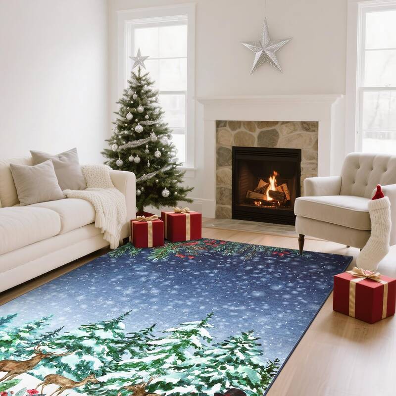 Garvee Christmas Area Rug 4x6 Red Polyester Non-Slip Washable Faux Wool Soft Cozy Holiday Decor Living Room Bedroom Dining Ro...