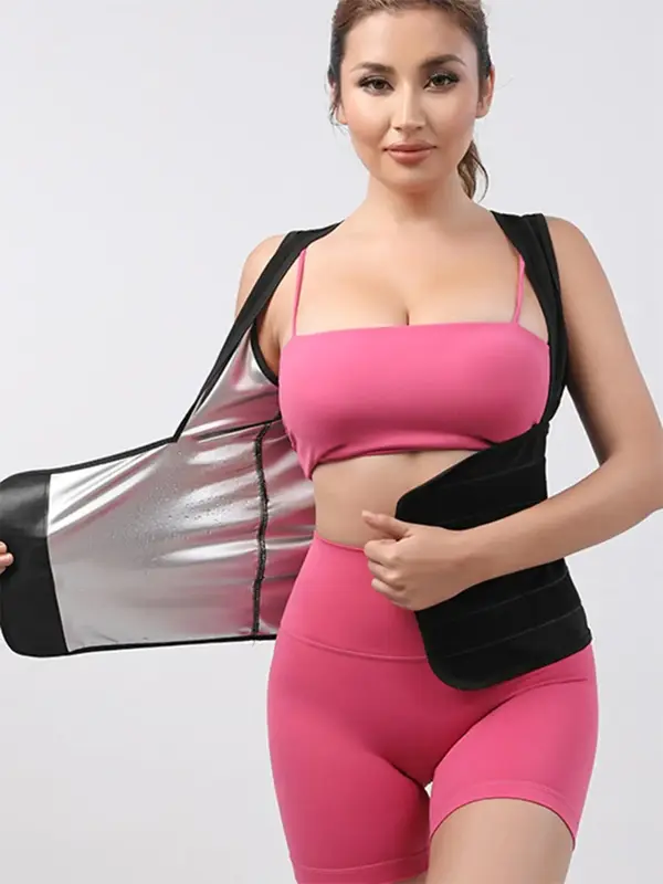 Women's Coated Waist Belt, Solid Sports Vest, Sauna Running Vest, Adjustable Fitness Tank Top for Gym Yoga, Sweat-Enhancing W...