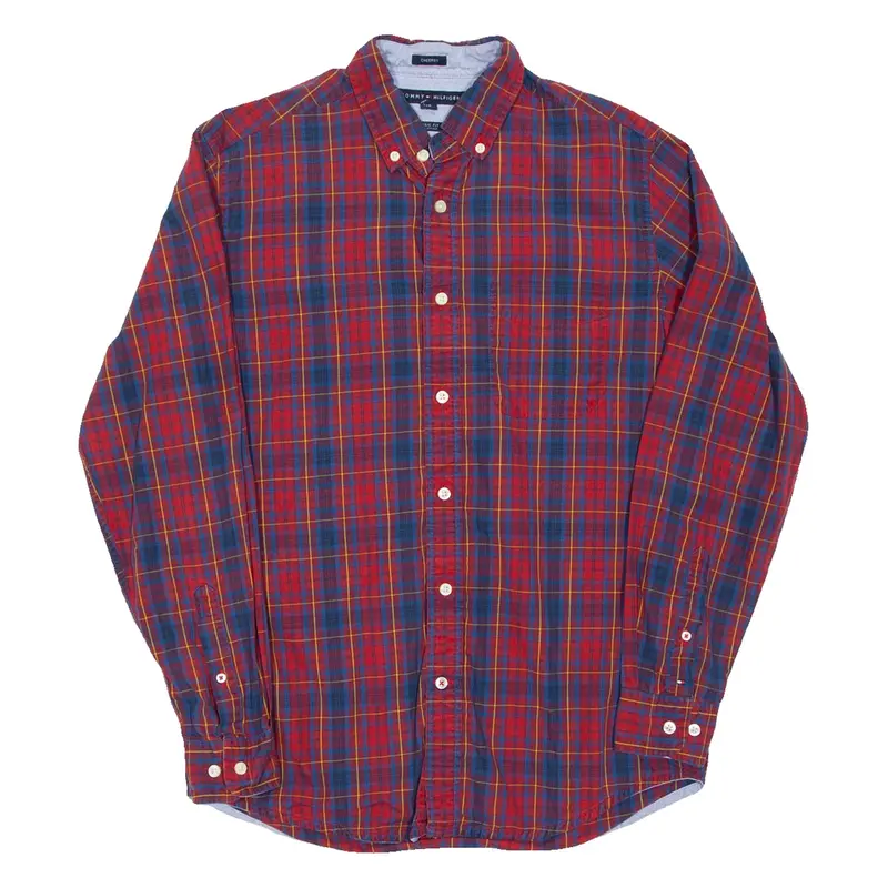 TOMMY HILFIGER Mens Shirt Red Check Long Sleeve S