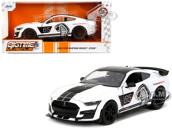 2020 Ford Mustang Shelby GT500 #65 White with Black Top and Stripes Ford Performance Bigtime Muscle Series 1/24 Diecast Model...