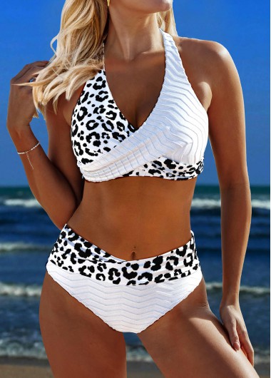 Modlily Criss Cross Leopard White Bikini Set - S