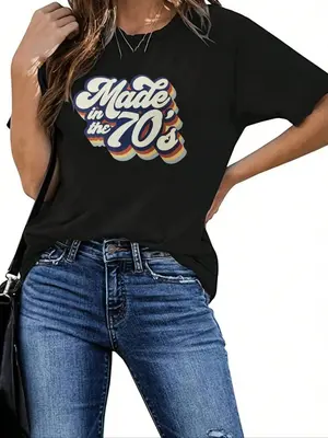 Women's Letter & Figure Print Round Neck Graphic Tee, Fashion Casual Short Sleeve Crew Neck T-Shirt for Daily Wear, Ladies Su...