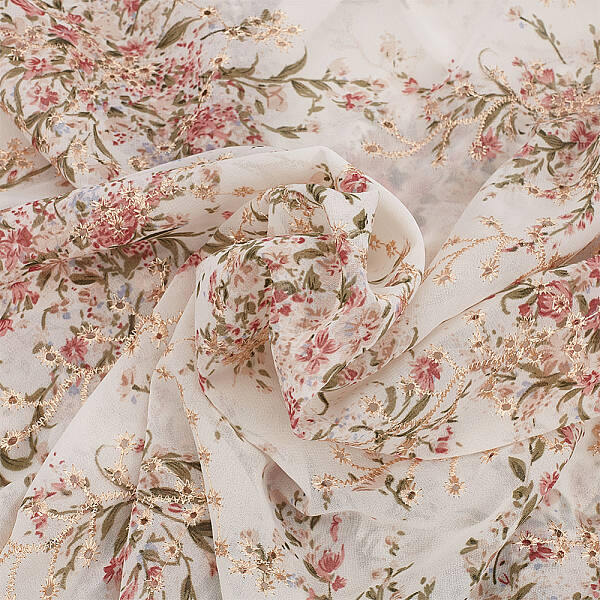 Embroidered Flowers Chiffon Fabric