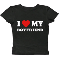 Couple T-shirts I Love My Boyfriend Cropped T-Shirt I Heart My Boyfriend y2k Crop Top Cotton Womenswear Clothes Suits