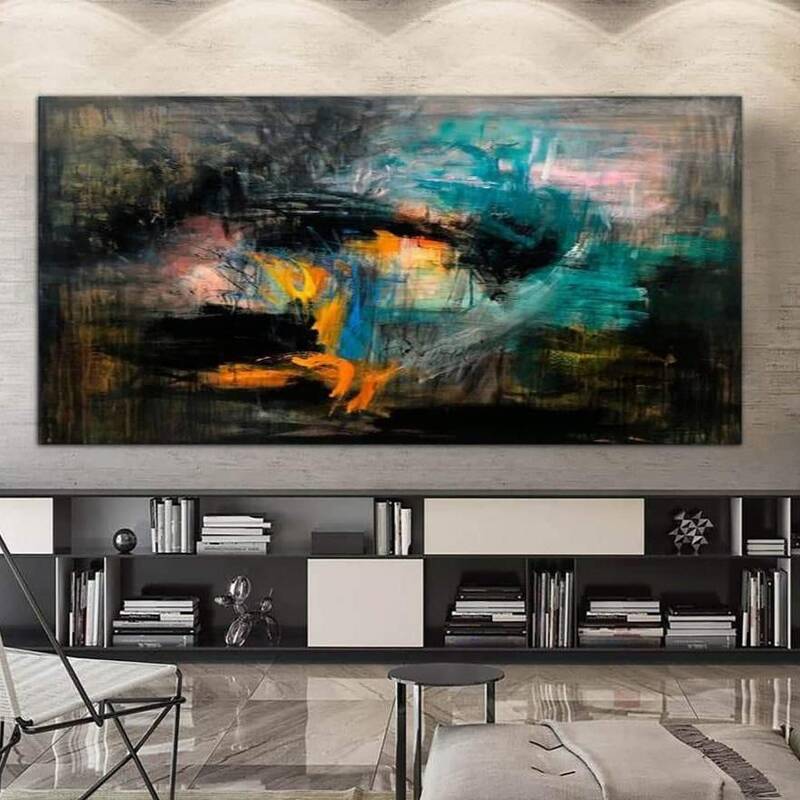 Original Oil Painting Canvas Dark Wall Art Heavy Textured Artwork Abstract Expressionism Painting Deep Colors Luxury Painting...