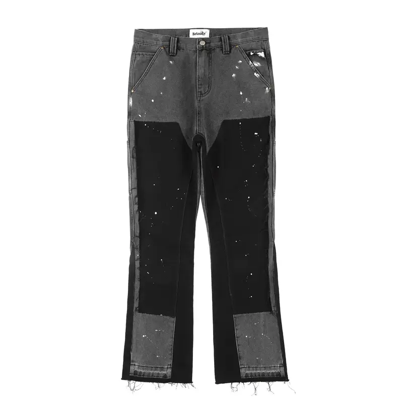 GINGTTO Men's Stacked Flared Jeans Relaxed Bootcut Patchwork Streetwear Straight Leg Stretch Denim Pants