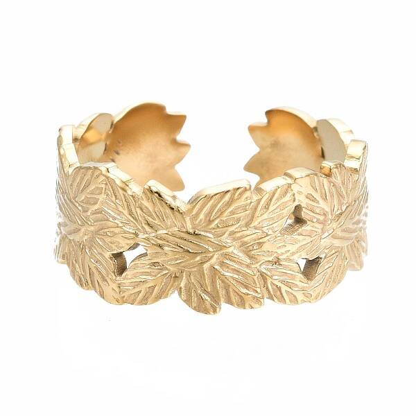 304 Stainless Steel Leaf Wrap Open Cuff Ring