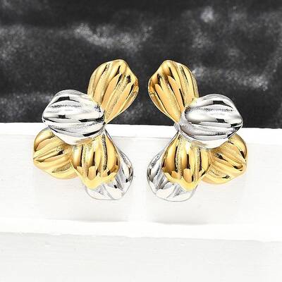 304 Stainless Steel Two-tone Stud Earrings for Women