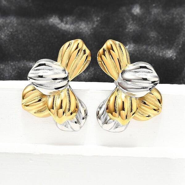 304 Stainless Steel Two-tone Stud Earrings for Women