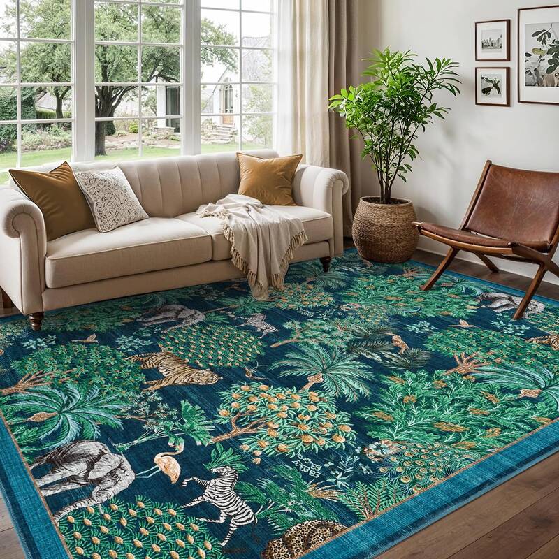 Garvee Jungle Animal Print Area Rug 10x13 - Soft, Non-Slip, Washable Low Pile Carpet - Durable, Hypoallergenic - Living Room,...