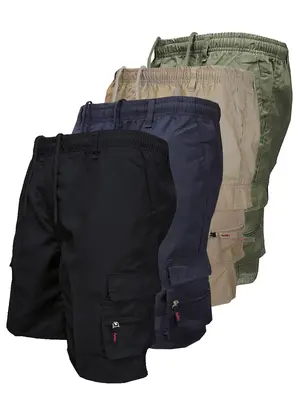 Men's Solid Color Drawstring Pocket Cargo Shorts, Casual Street Elastic Waist Zipper Shorts for Summer, Mens Shorts, Shorts f...