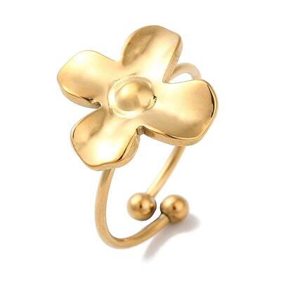 Ion Plating(IP) 304 Stainless Steel Flower Open Cuff Rings for Women