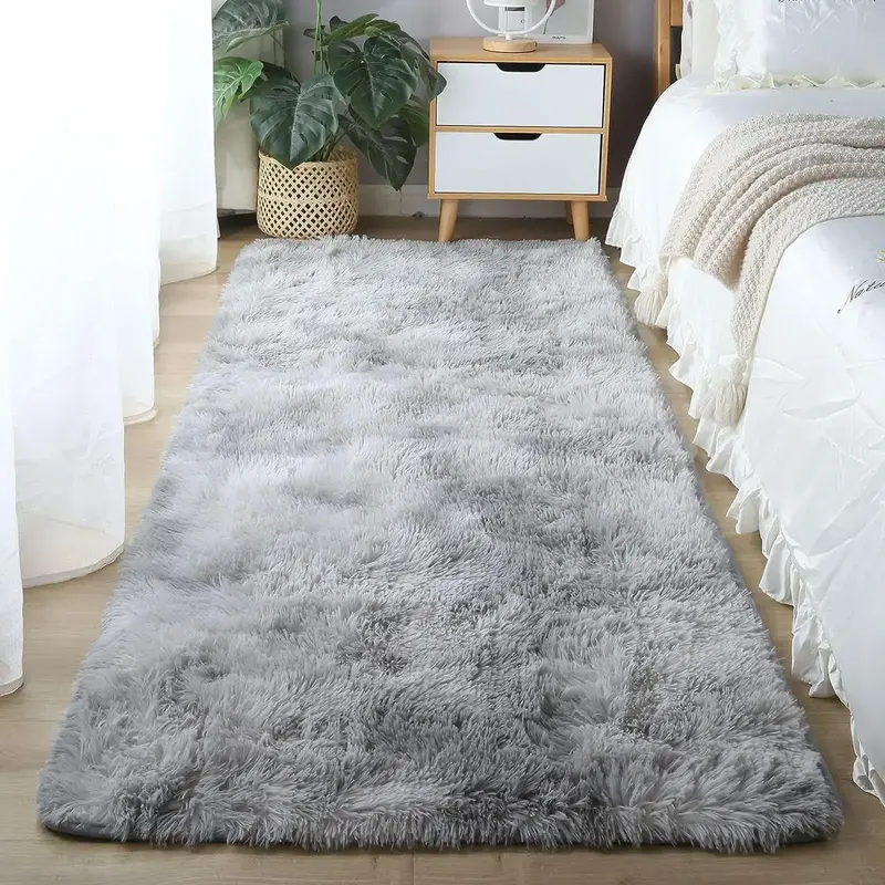 Tie Dye Fuzzy Bedside Large Rug, 1 Count Thicken Non-slip Soft Area Rug, Universal Decorative Floor Mat for Home Living Room ...