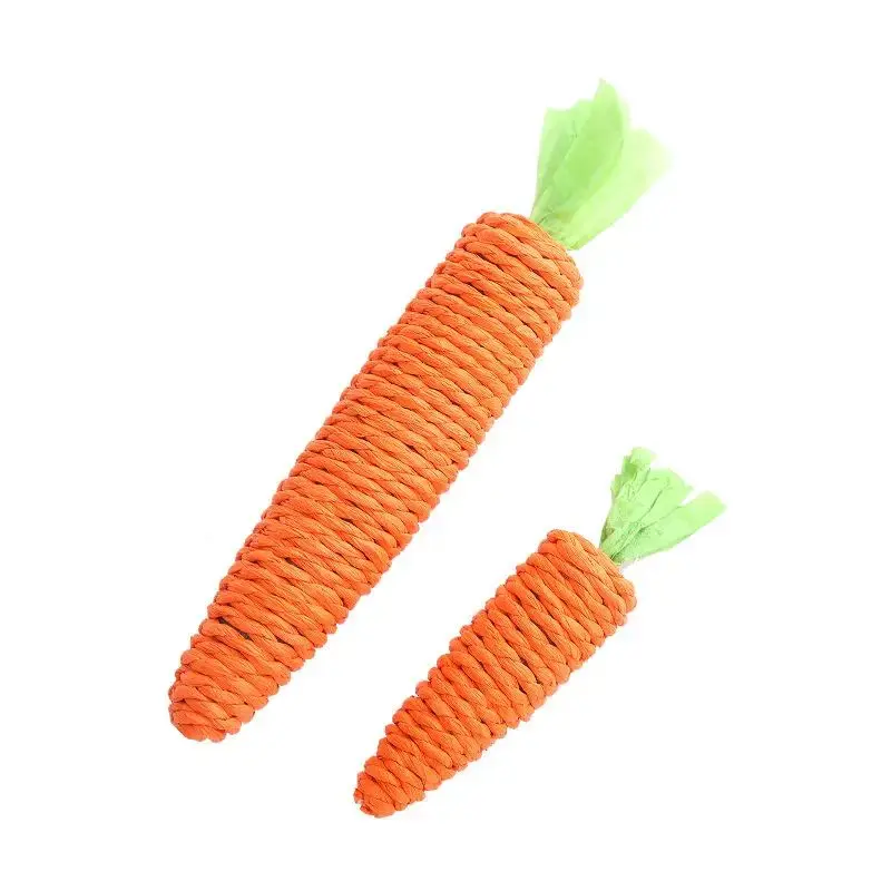 Carrot Shaped Paper Rope Braided Pet Chew Toy with Bell, Jingling Carrot Cat Teaser Toy, Cat Teether and Scratcher Toy, Pet S...