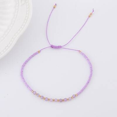 2mm Faceted Natural Amethyst Beaded Braided Adjustable Bracelets for Women
