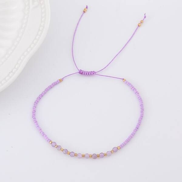 2mm Faceted Natural Amethyst Beaded Braided Adjustable Bracelets for Women