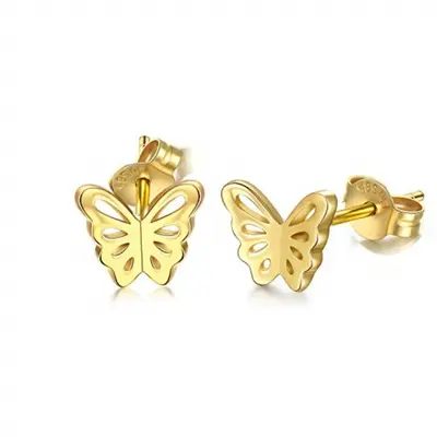 14k Gold Butterfly Stud Earrings for Women Screw Back Real Gold Jewelry Gifts