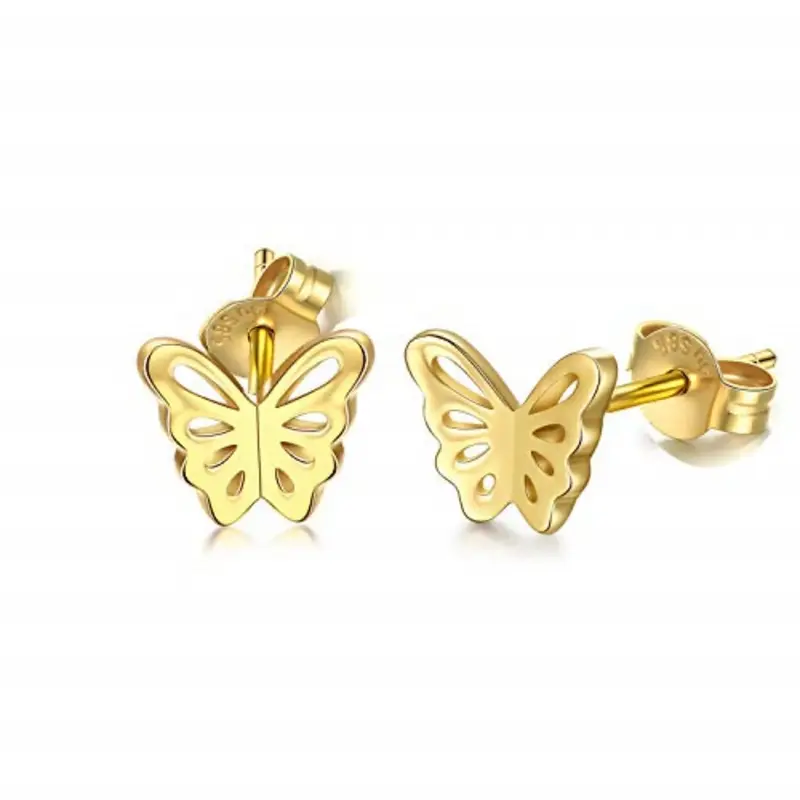 14k Gold Butterfly Stud Earrings for Women Screw Back Real Gold Jewelry Gifts