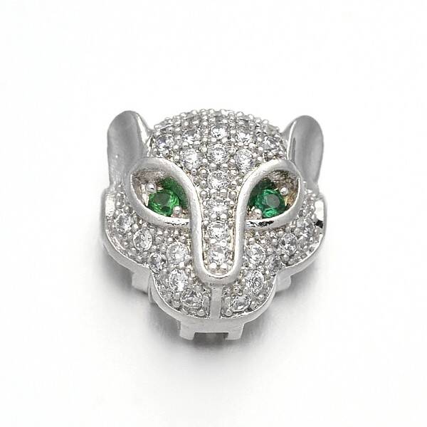 Rack Plating Brass Micro Pave Cubic Zirconia Leopard Hollow Beads