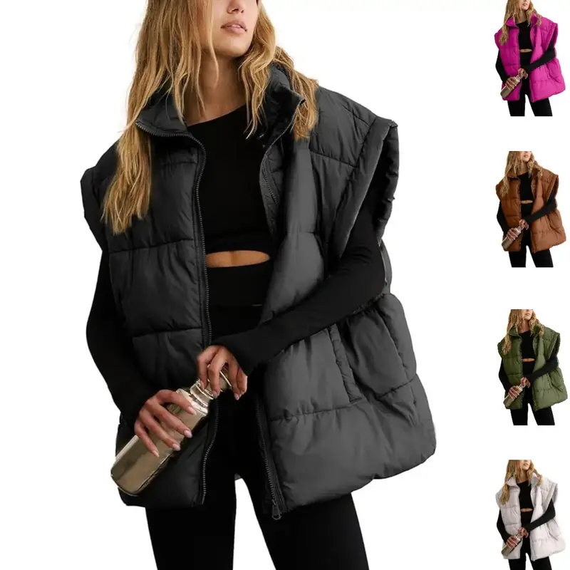 Tanming Women's Winter Oversized Puffer Vest Lightweight Stand Collar Flysleeve Insulated Padded Puffy Jackets Coat with Pock...