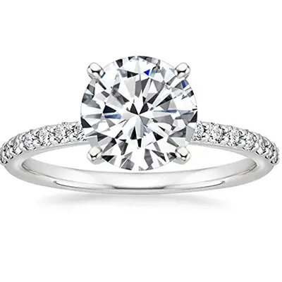 18K White Gold 2ct Moissanite Personalized Engraving & Engagement Ring