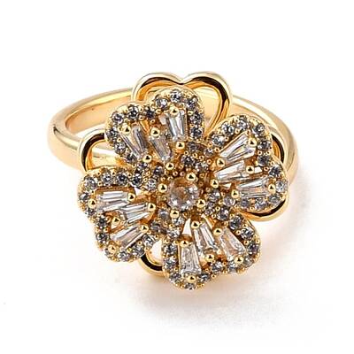Clover Cubic Zirconia Rotatable Cuff Ring for Calming Worry Meditation