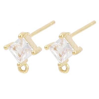 Brass Micro Pave Clear Cubic Zirconia Stud Earring Findings