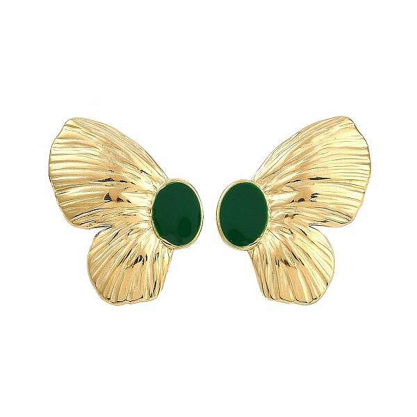 PVD Vacuum Plating 304 Stainless Steel Butterfly Stud Earrings with Enamel