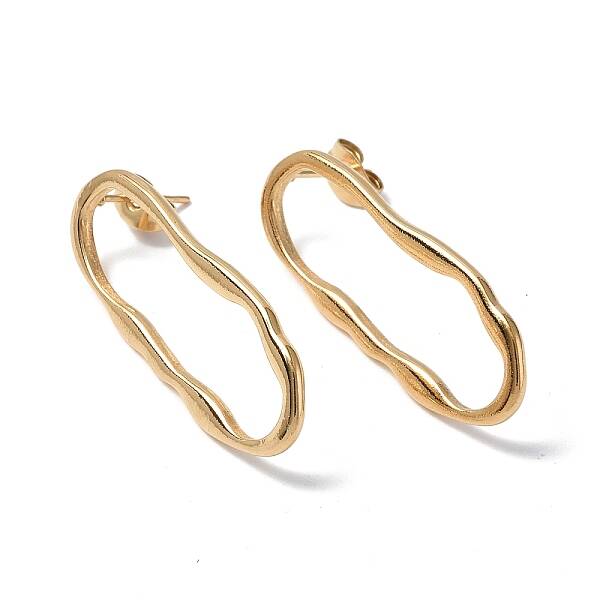 Ion Plating(IP) 304 Stainless Steel Twist Hollow Oval Stud Earrings for Women