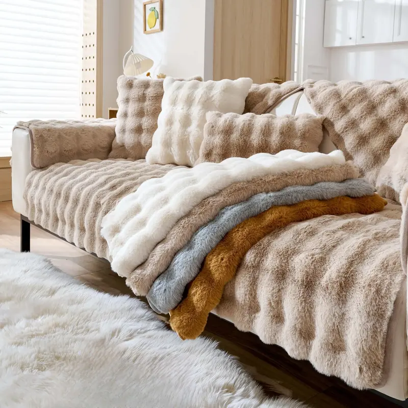 Solid Color Sofa Cover, 1 Count Non-slip Cover, Couch Covers, Bubble Fleece Warm and Pet Friendly, Can Be Used As Floor Cush...