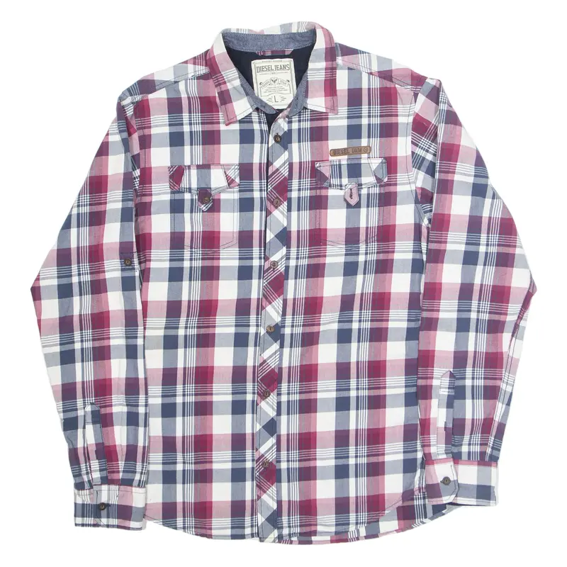 DIESEL Mens Shirt Blue Check Long Sleeve L