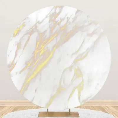 White Golden Marble Simple Round Birthday Backdrop - Aperturee