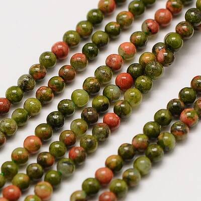 Natural Gemstone Unakite Round Beads Strands