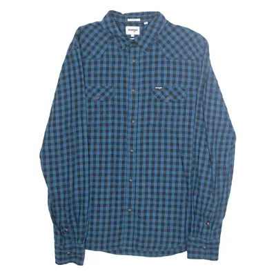 WRANGLER Slim Mens Flannel Shirt Blue Check Long Sleeve L